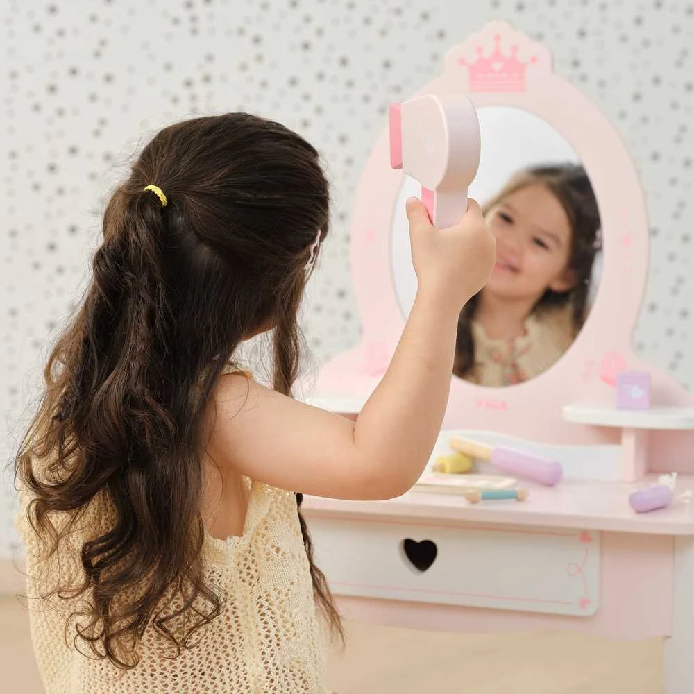 Viga Toys VIGA Medinė Tualetė su Veidrodžiu ir Kėdute Balti-Rožiniai