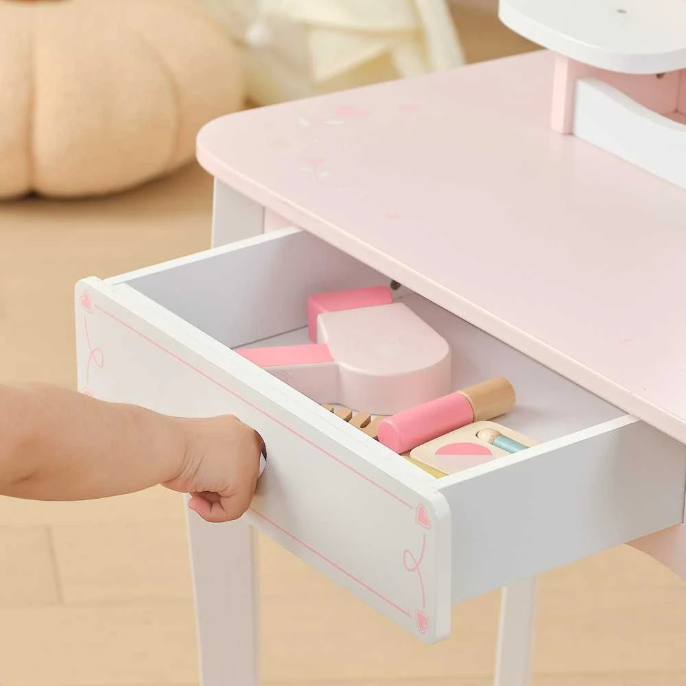 Viga Toys VIGA Medinė Tualetė su Veidrodžiu ir Kėdute Balti-Rožiniai