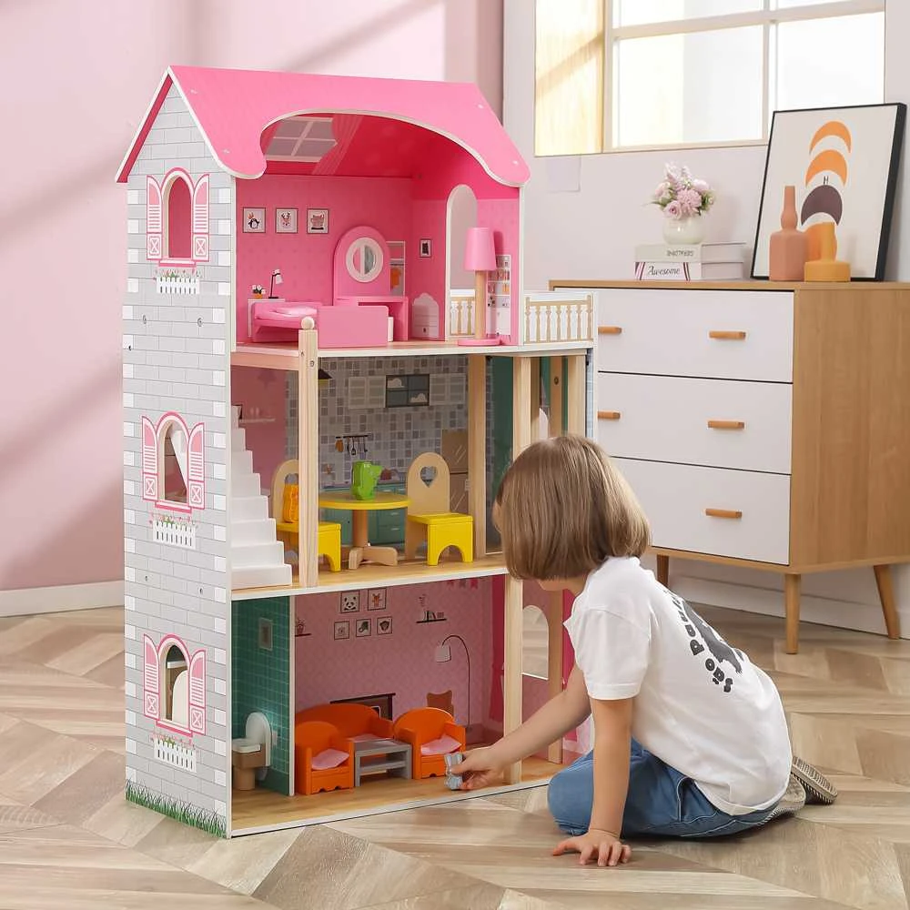 Viga Toys VIGA Medinis Lėlių Namelis su 5 Kambariais