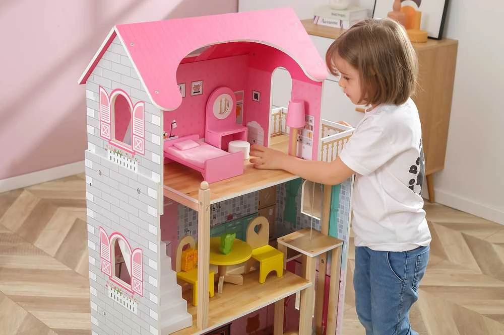 Viga Toys VIGA Medinis Lėlių Namelis su 5 Kambariais