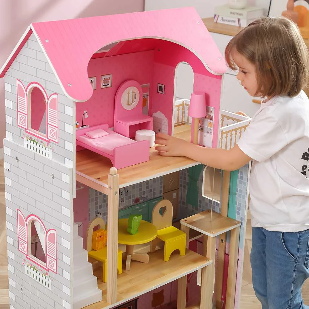 Viga Toys VIGA Medinis Lėlių Namelis su 5 Kambariais