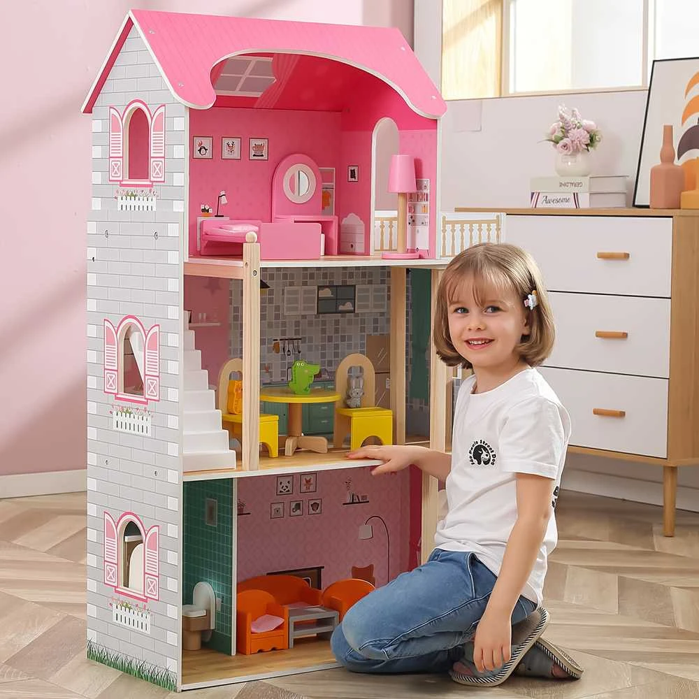 Viga Toys VIGA Medinis Lėlių Namelis su 5 Kambariais