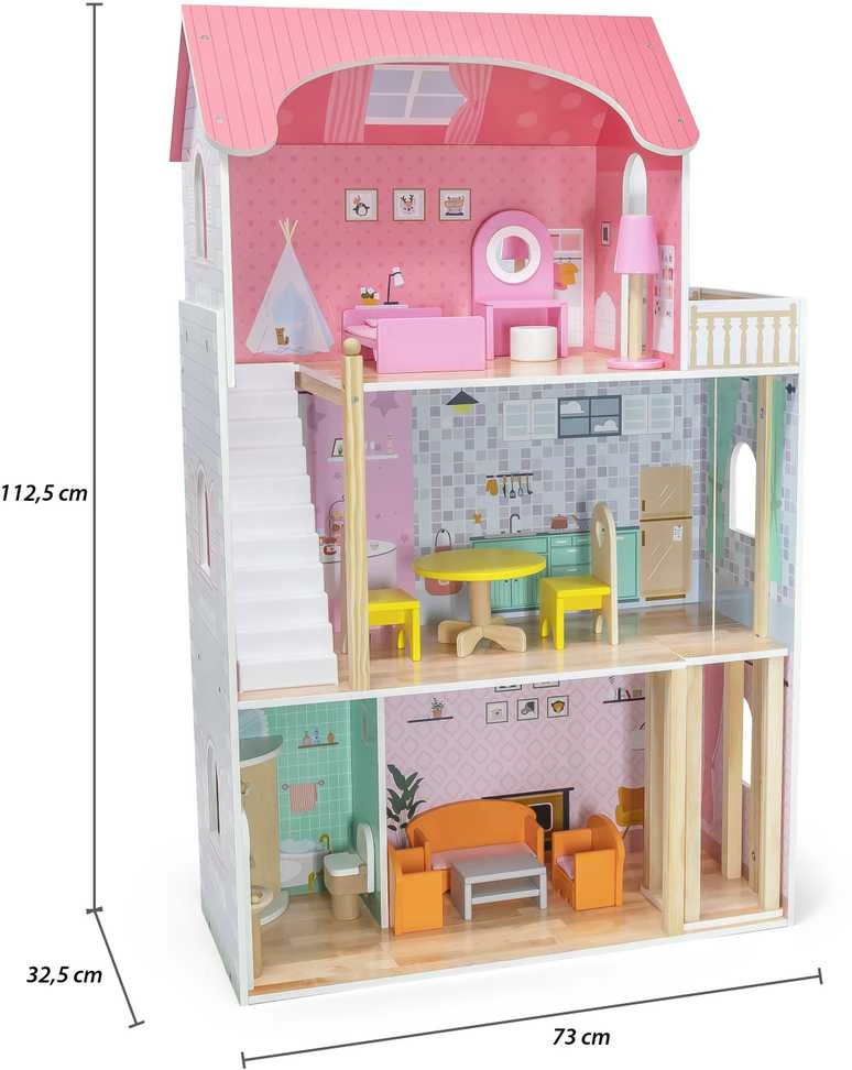 Viga Toys VIGA Medinis Lėlių Namelis su 5 Kambariais