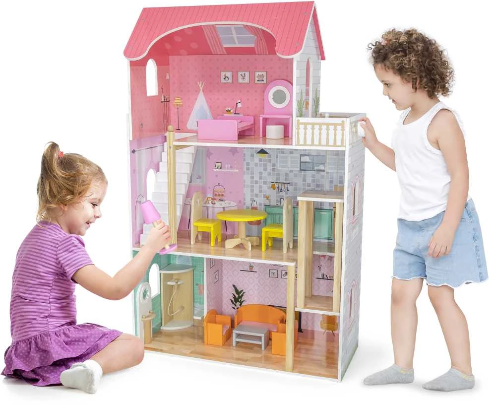 Viga Toys VIGA Medinis Lėlių Namelis su 5 Kambariais