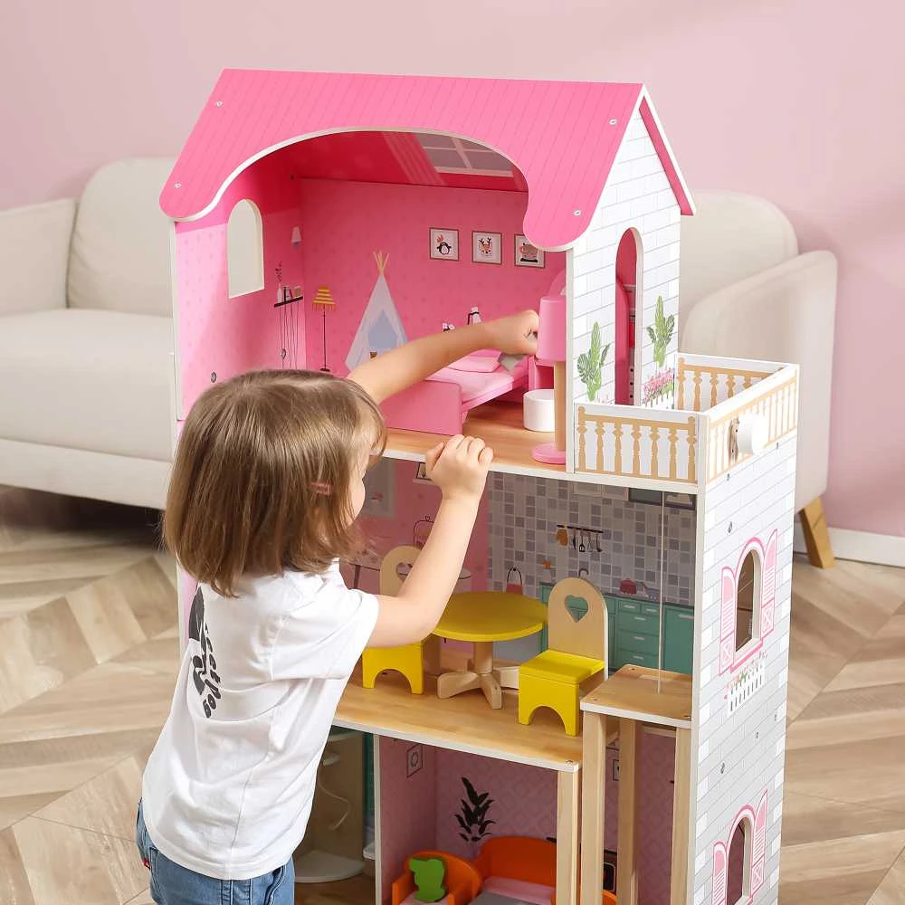 Viga Toys VIGA Medinis Lėlių Namelis su 5 Kambariais