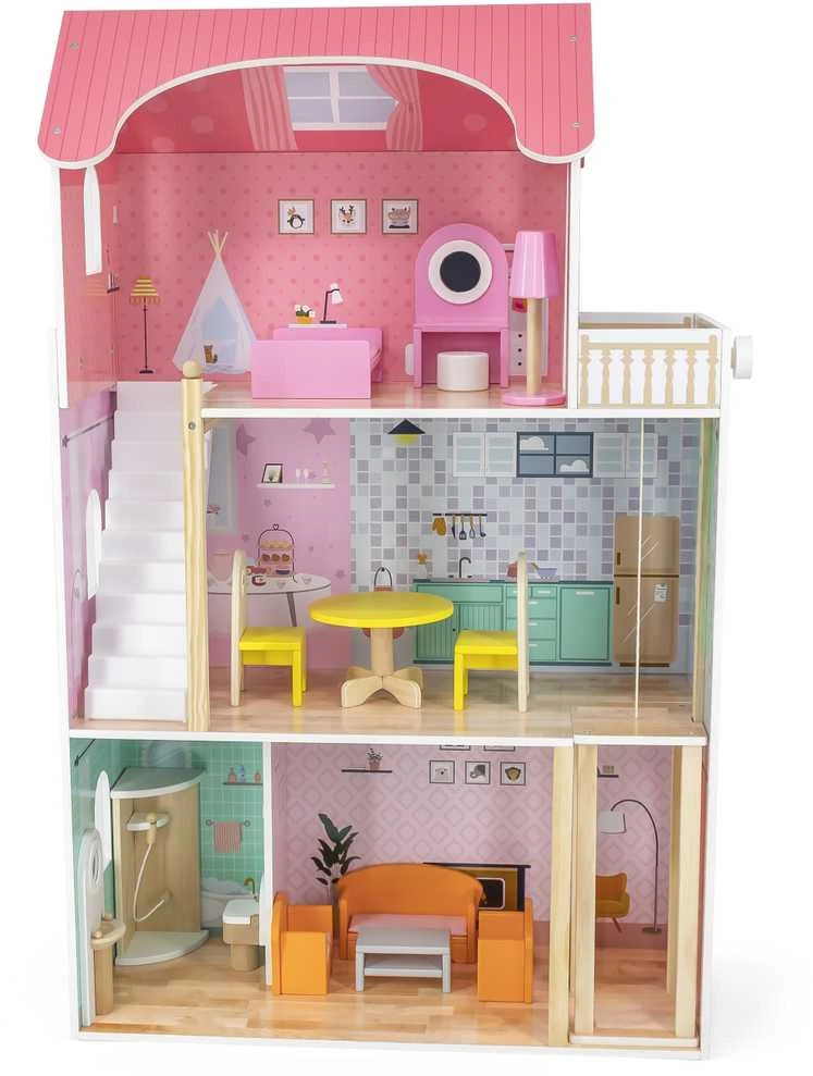 Viga Toys VIGA Medinis Lėlių Namelis su 5 Kambariais
