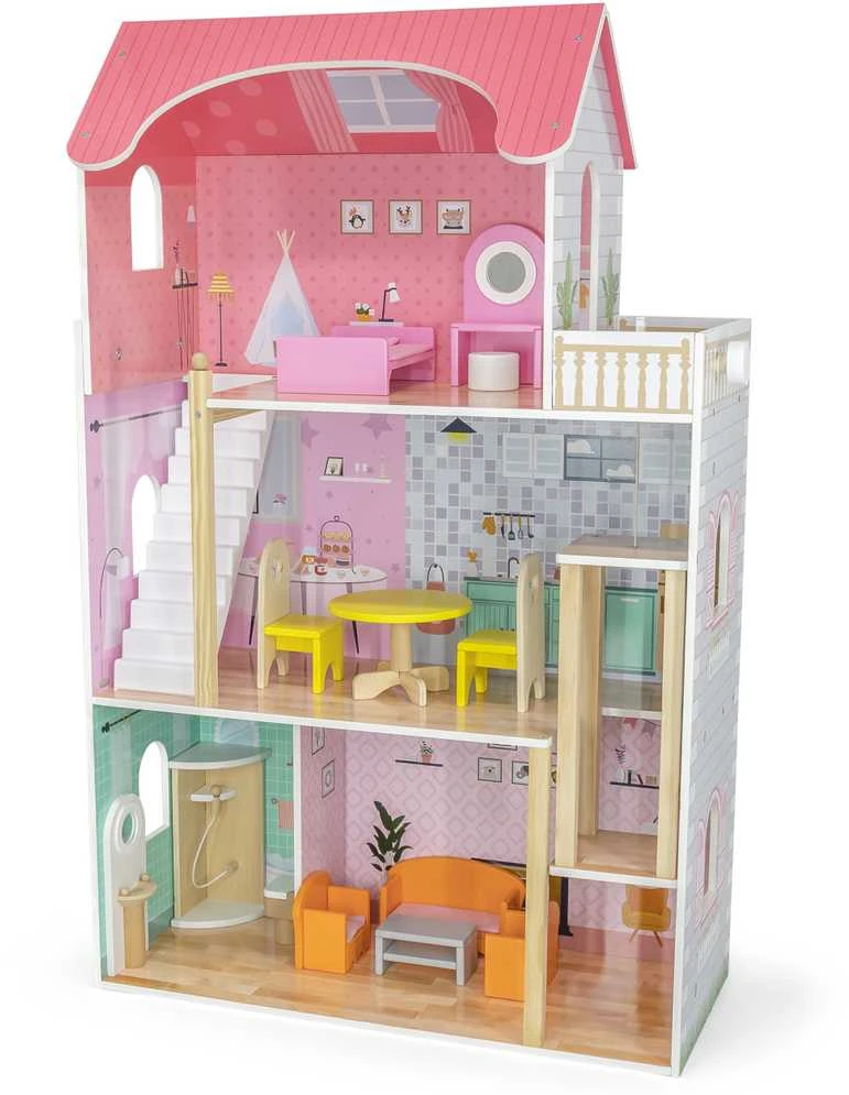 Viga Toys VIGA Medinis Lėlių Namelis su 5 Kambariais