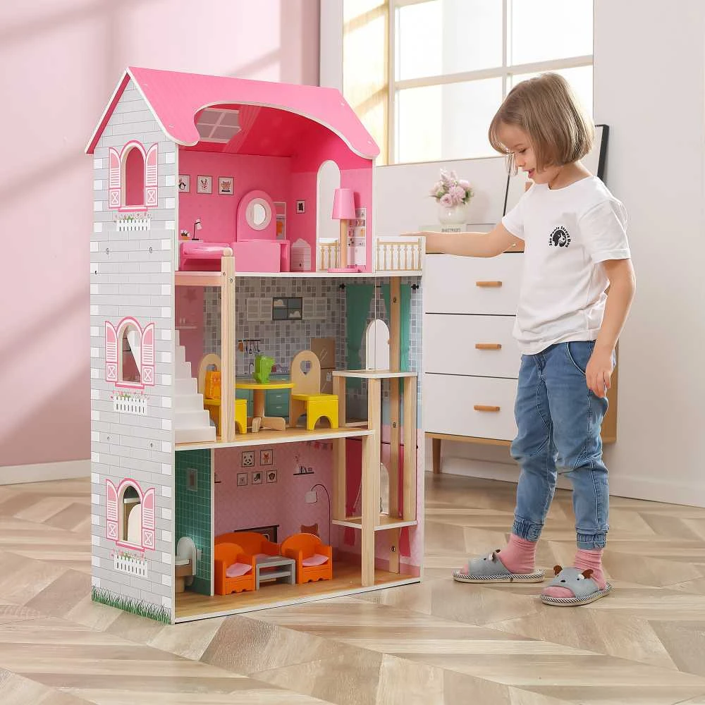 Viga Toys VIGA Medinis Lėlių Namelis su 5 Kambariais
