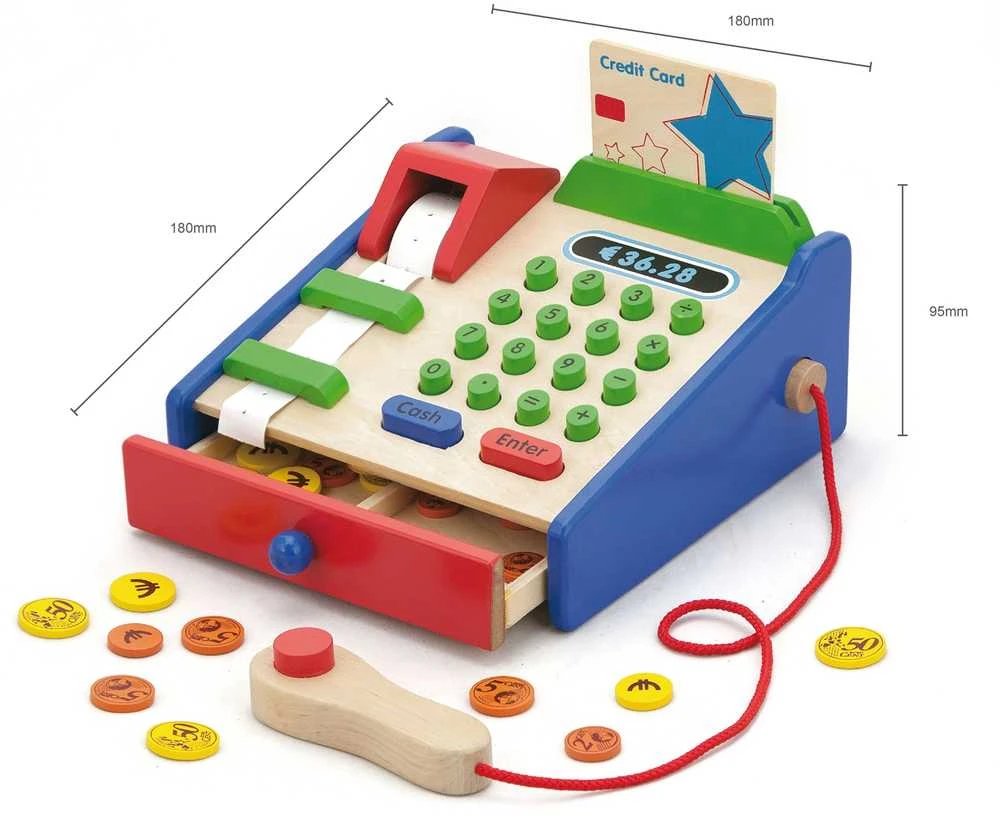 Medinių parduotuvių kasos su aksesuarais skaitytuvas „Viga Toys Montessori“