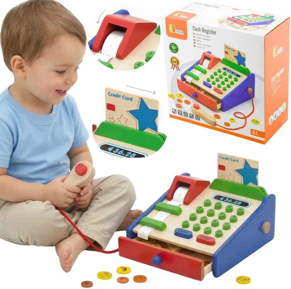 Medinių parduotuvių kasos su aksesuarais skaitytuvas „Viga Toys Montessori“