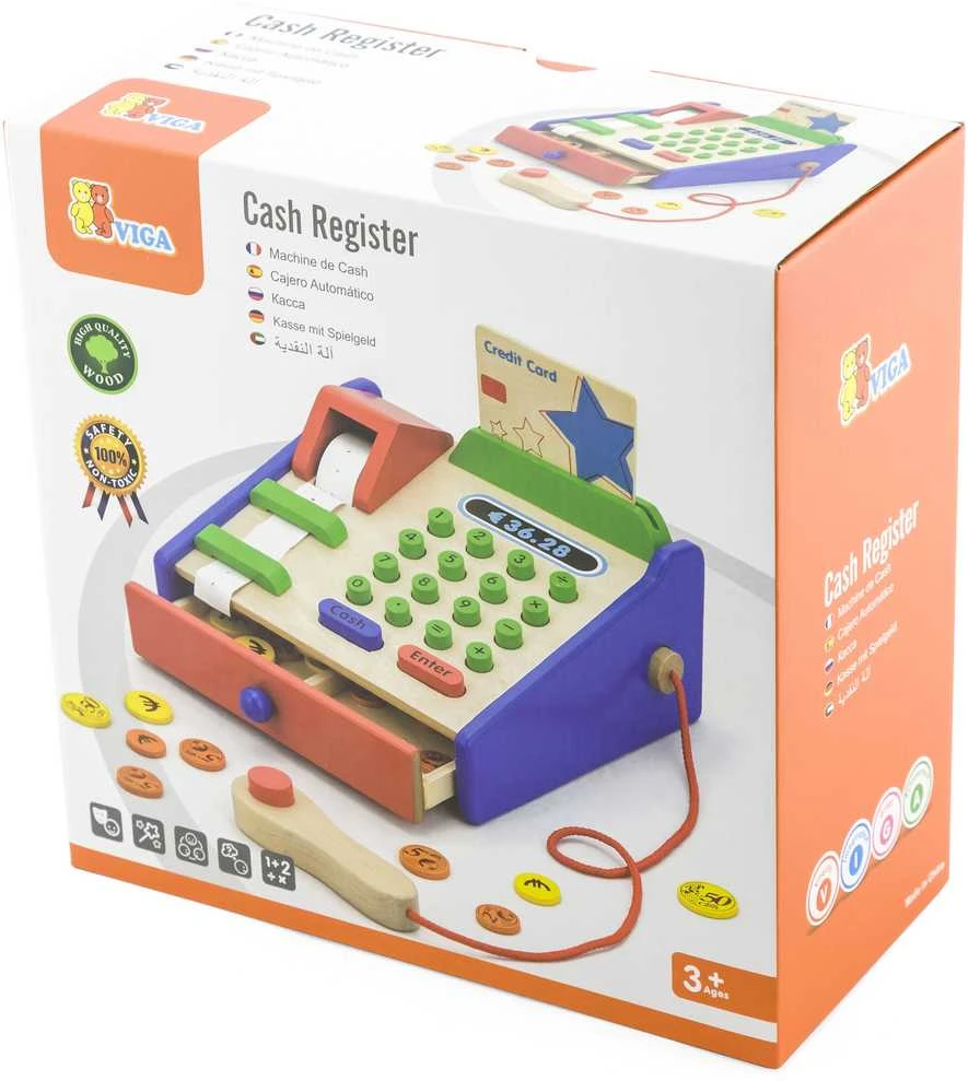 Medinių parduotuvių kasos su aksesuarais skaitytuvas „Viga Toys Montessori“