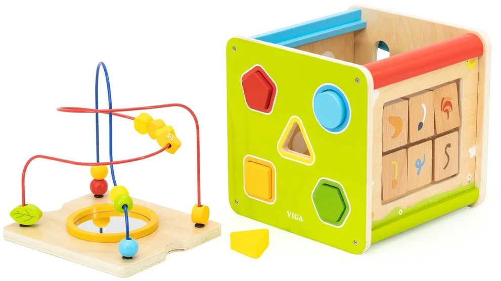 Viga Toys Viga edukacinė medinė kubelių užduočių dėžė 5in1