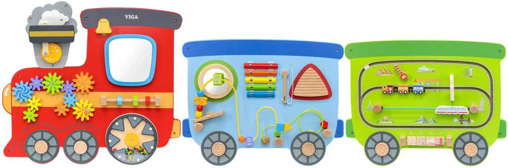 Viga Toys Medinė sensorinė-manipuliacinė lenta VIGA Traukinys