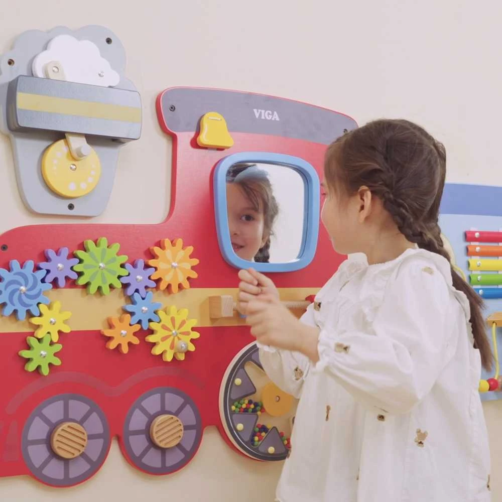 Viga Toys Medinė sensorinė-manipuliacinė lenta VIGA Traukinys