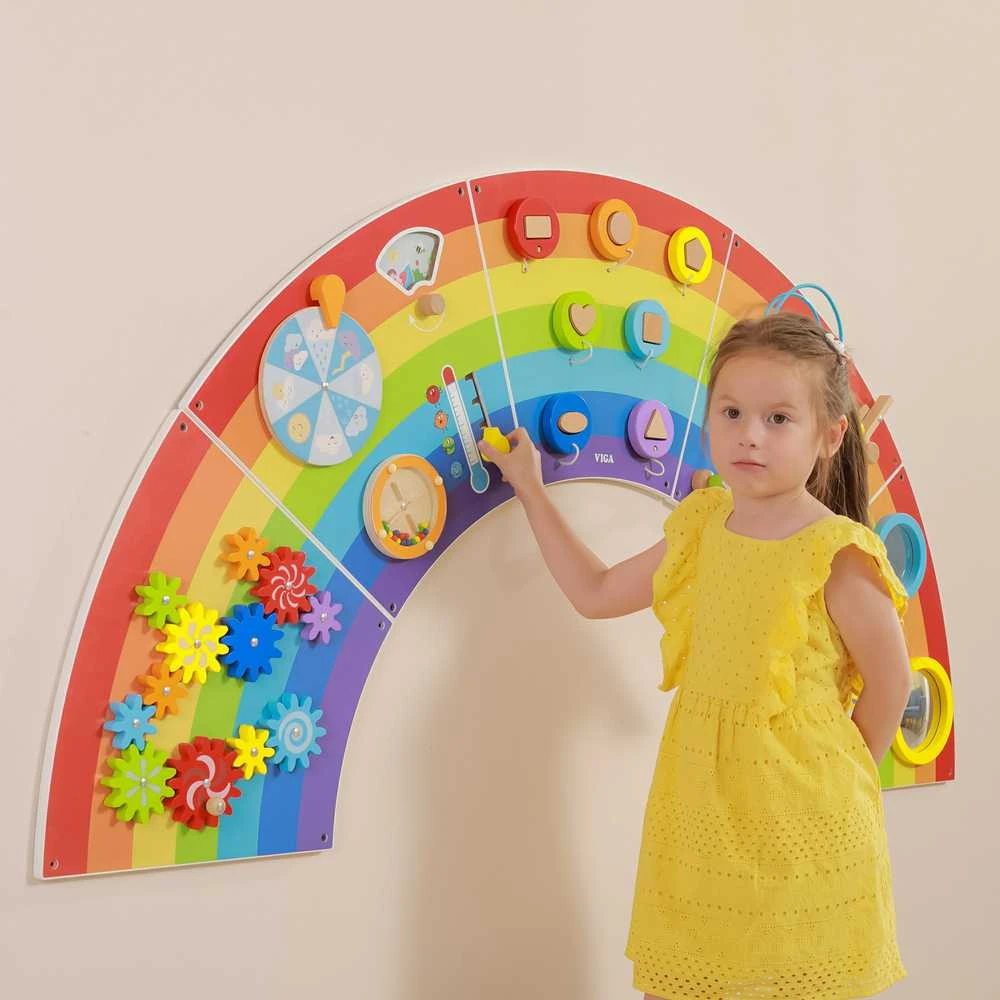 Viga Toys VIGA medinė sensorinė manipuliacinė lenta EDU Vaivorykštė