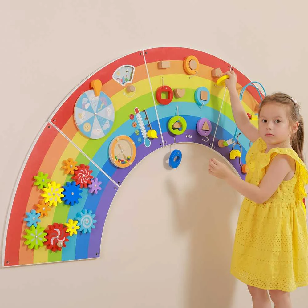 Viga Toys VIGA medinė sensorinė manipuliacinė lenta EDU Vaivorykštė