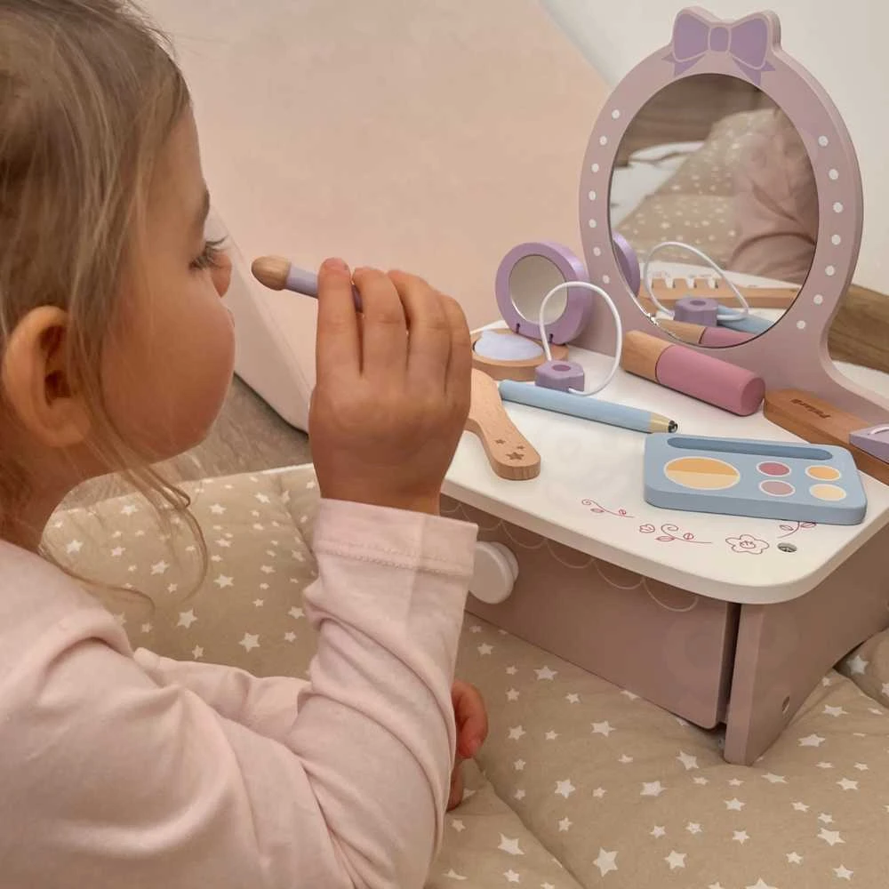 Viga Medinė Kosmetinė su Priedais Kūdikių Princesės Kampeliui