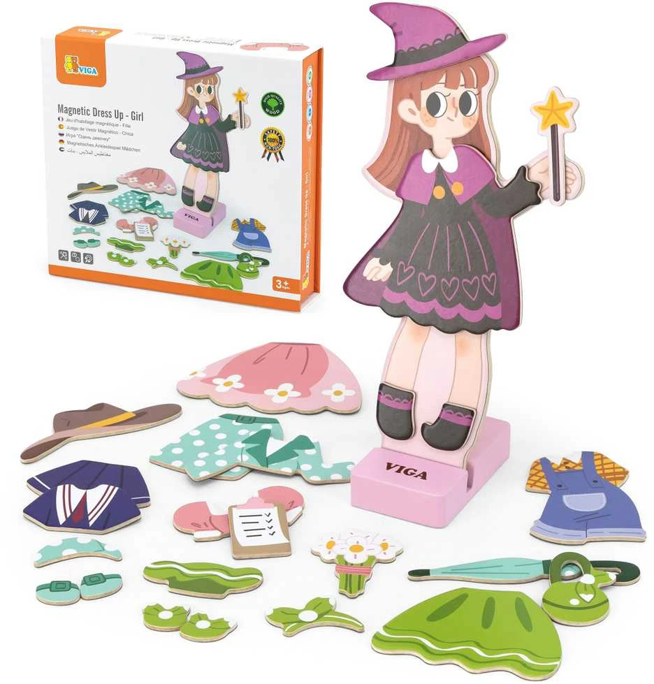 Viga Toys Medinė magnetinė edukacinė aprengimo dėlionė VIGA