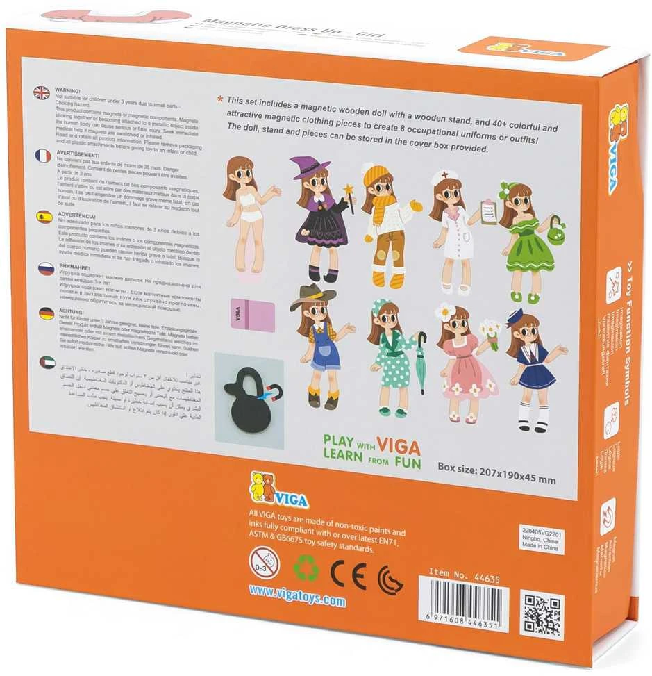 Viga Toys Medinė magnetinė edukacinė aprengimo dėlionė VIGA