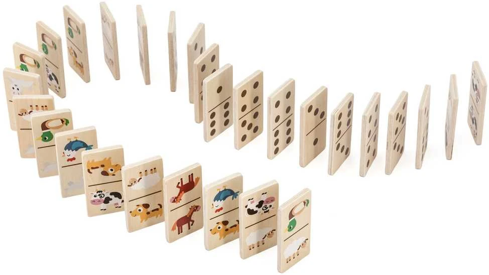 Viga Toys VIGA medinis domino 2in1 Gyvūnai ir skaičiai
