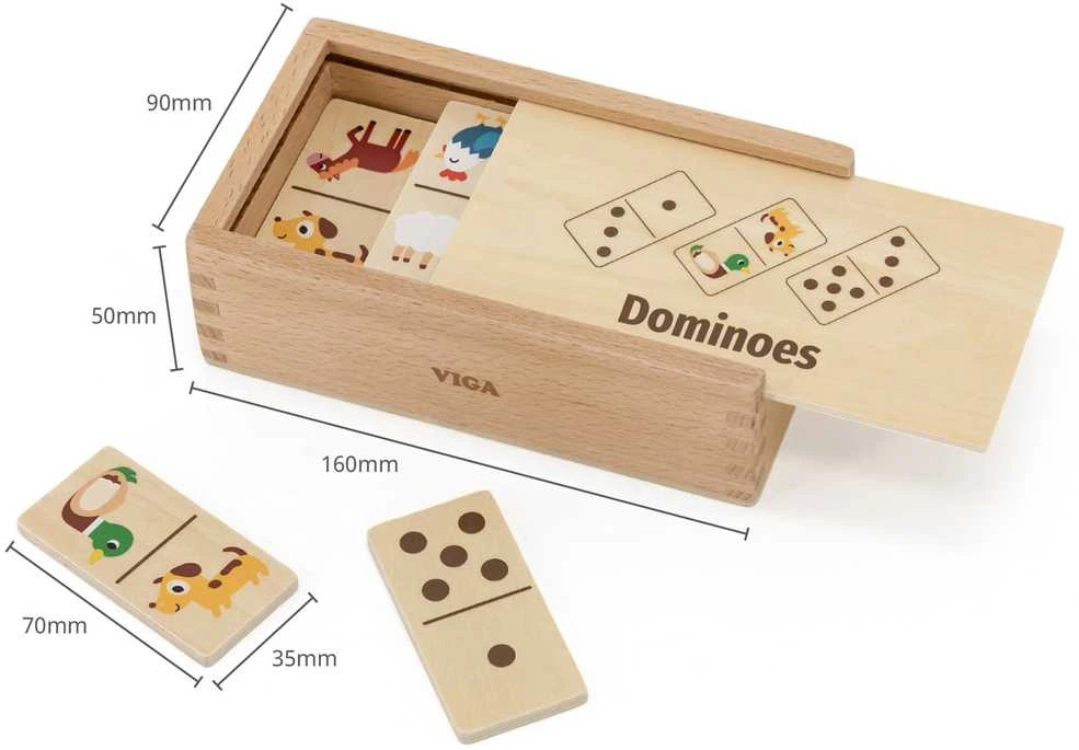 Viga Toys VIGA medinis domino 2in1 Gyvūnai ir skaičiai