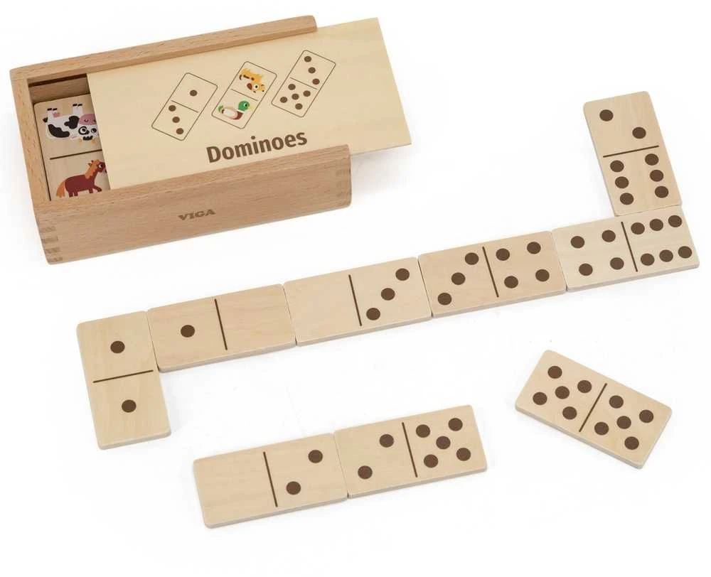 Viga Toys VIGA medinis domino 2in1 Gyvūnai ir skaičiai