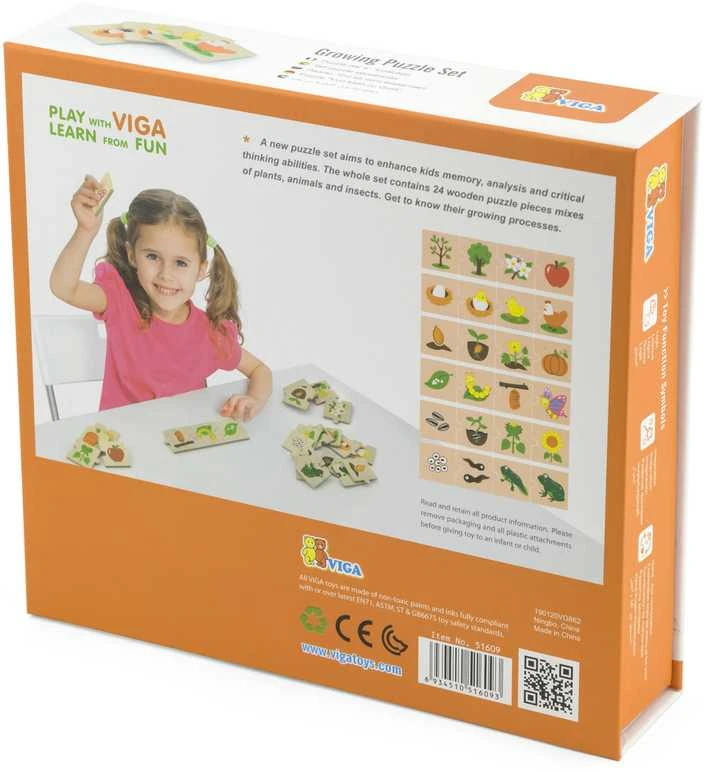 Viga Toys Medinės Dėlionės Augantys Gyvūnai ir Augalai