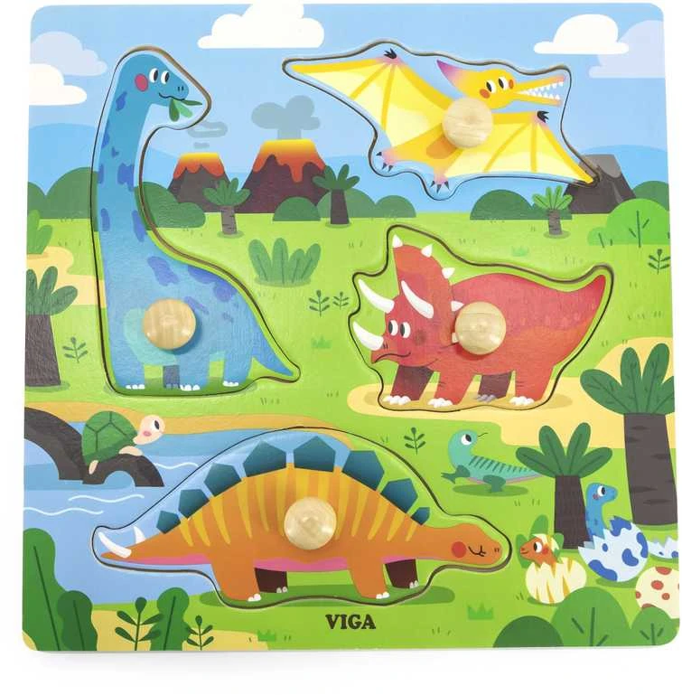 Viga Medinis Dėlionė Su Rankenomis Dinozaurai