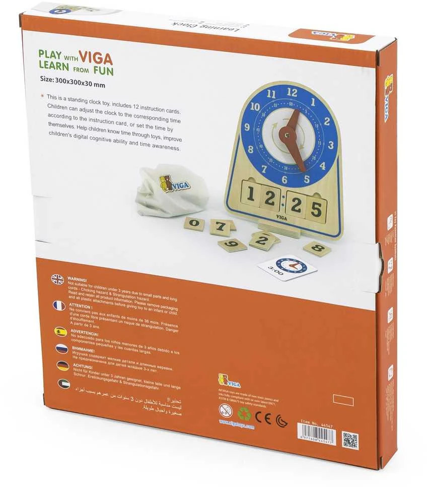 Viga Toys VIGA Wooden Clock Learning Time Clock Montessori