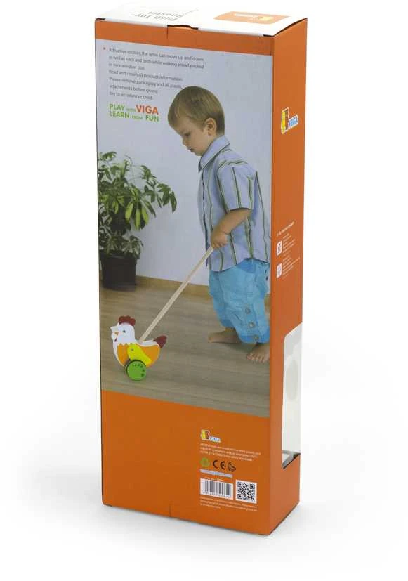 Viga Žaislai Medinis Stumdomas Žaislas Višta - Edukacinis