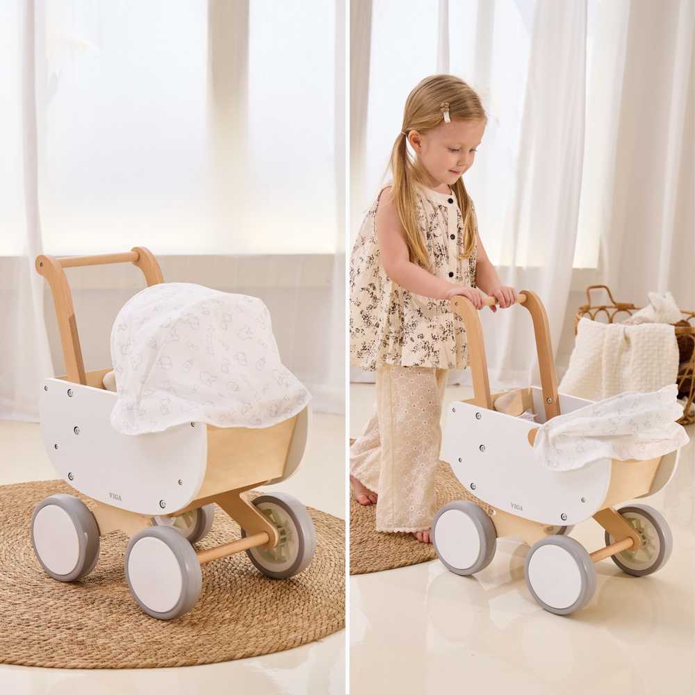 Viga Toys VIGA medinis lėlės vežimėlis su gondola