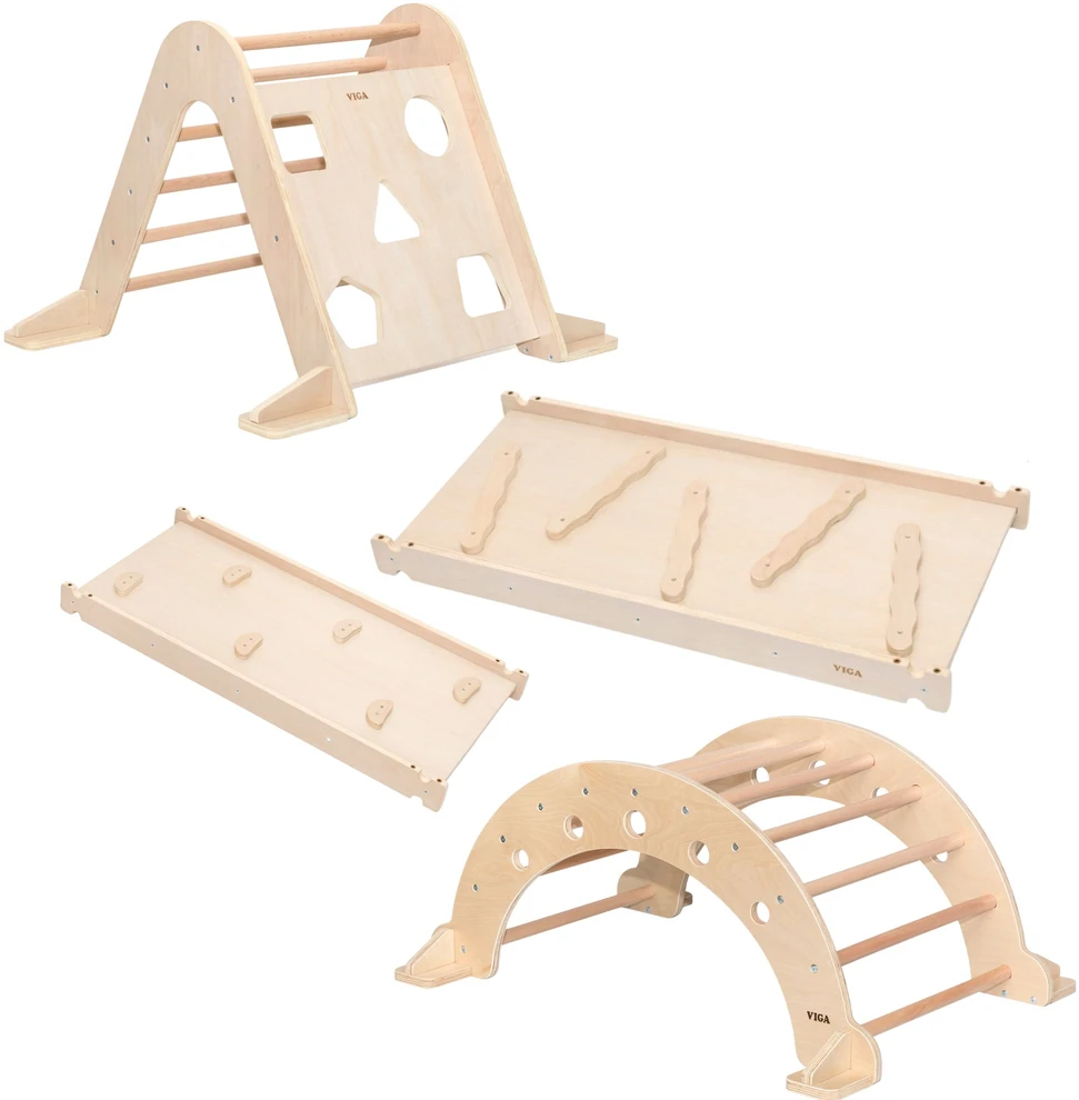 Viga Toys Viga Home žaidimų aikštelė 3in1 Piklerio trikampis supamoji lova ir čiuožykla