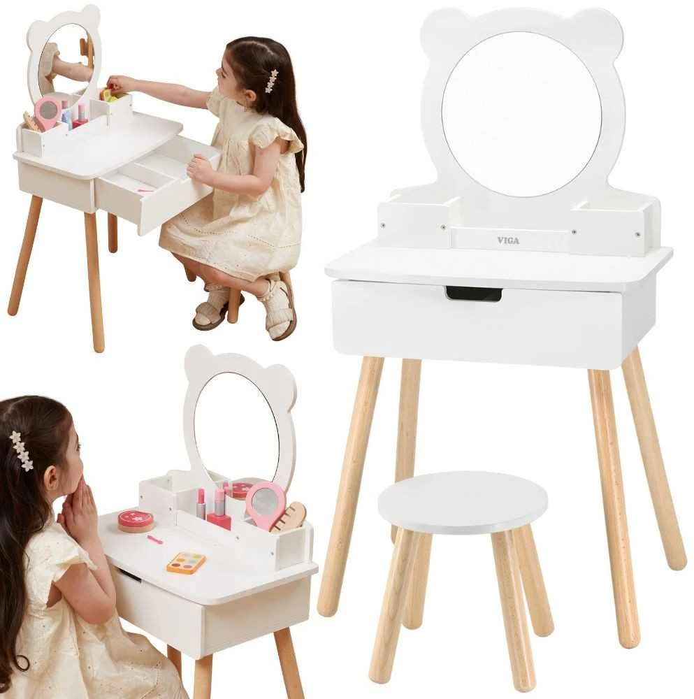 Viga Toys Viga Medinė Makiažo Staliukas Su Veidrodžiu Baltas