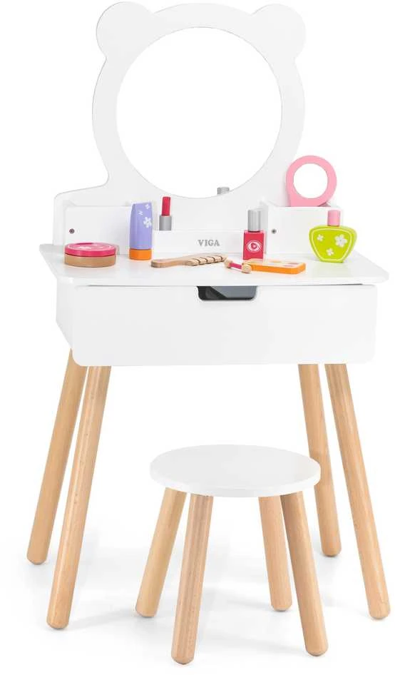 Viga Toys Viga Medinė Makiažo Staliukas Su Veidrodžiu Baltas