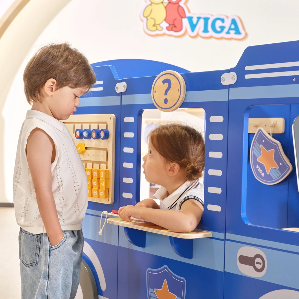 Viga Toys VIGA Large Wooden Police Car Educational Set for Children Police