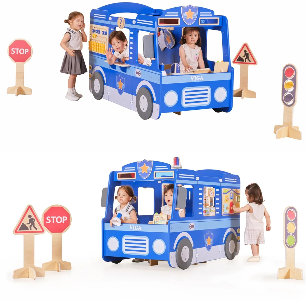 Viga Toys VIGA Large Wooden Police Car Educational Set for Children Police