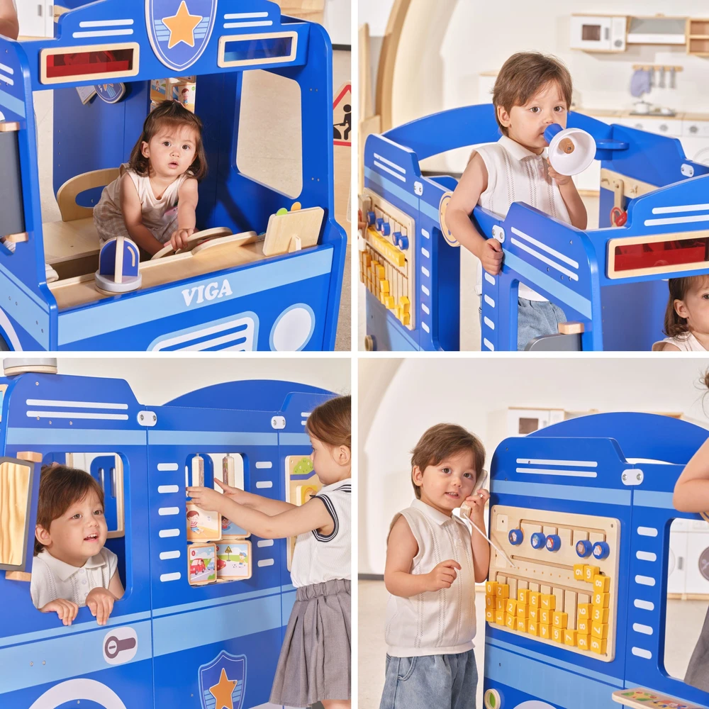 Viga Toys VIGA Large Wooden Police Car Educational Set for Children Police