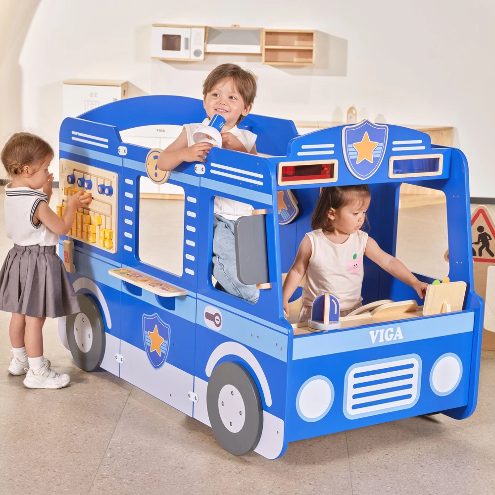 Viga Toys VIGA Large Wooden Police Car Educational Set for Children Police