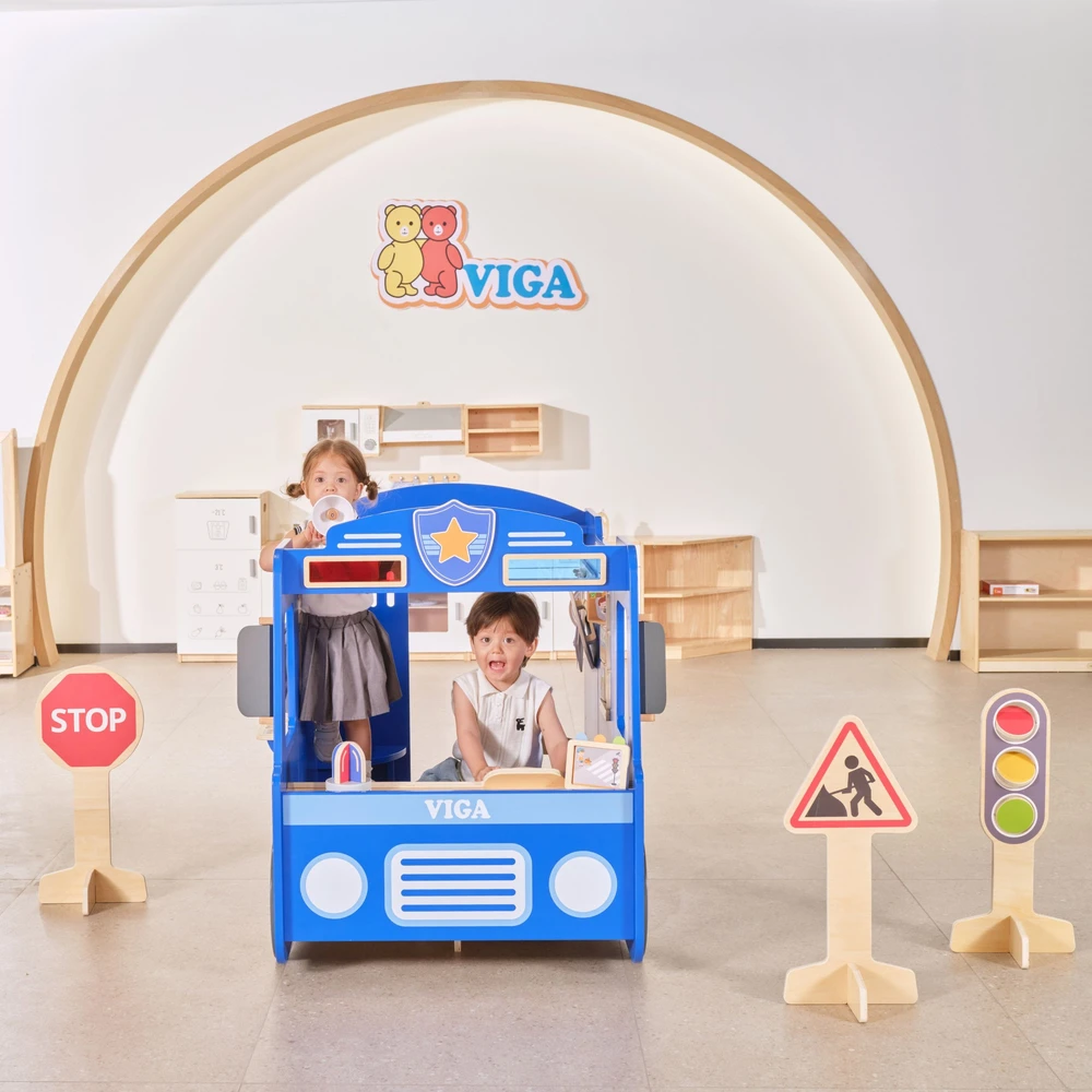 Viga Toys VIGA Large Wooden Police Car Educational Set for Children Police