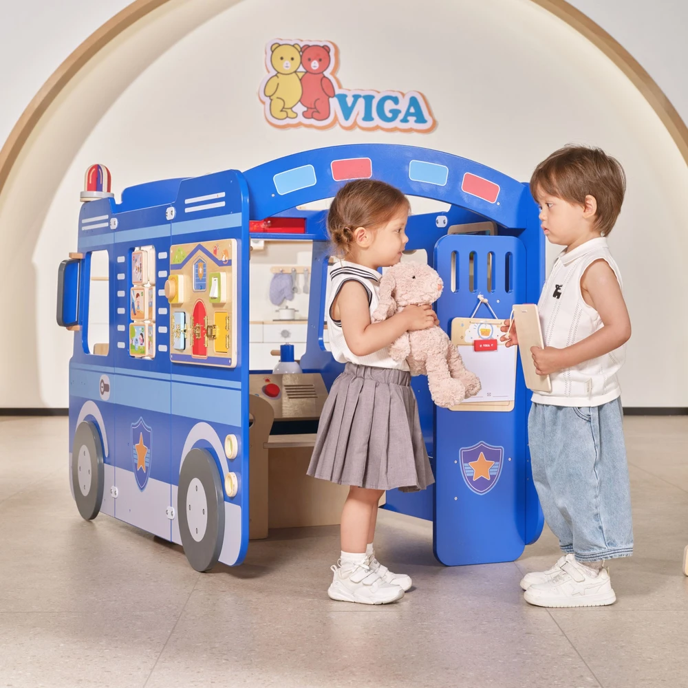 Viga Toys VIGA Large Wooden Police Car Educational Set for Children Police