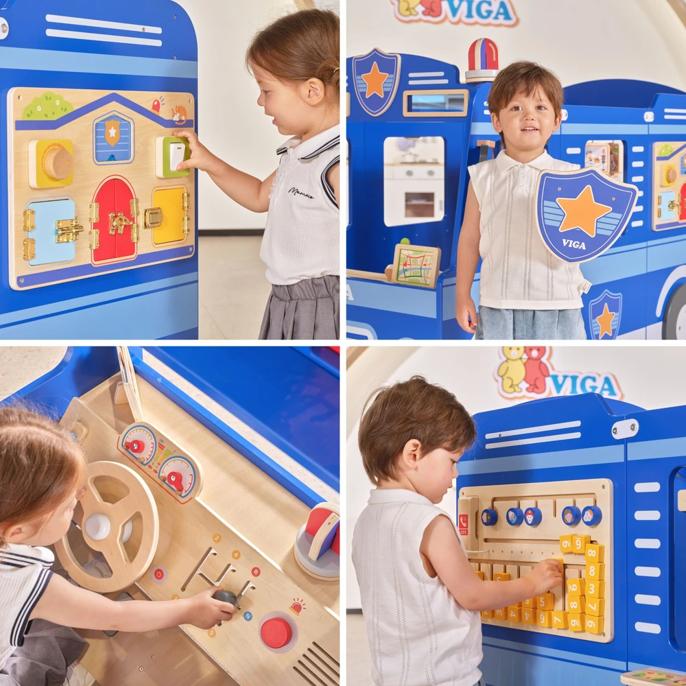 Viga Toys VIGA Large Wooden Police Car Educational Set for Children Police