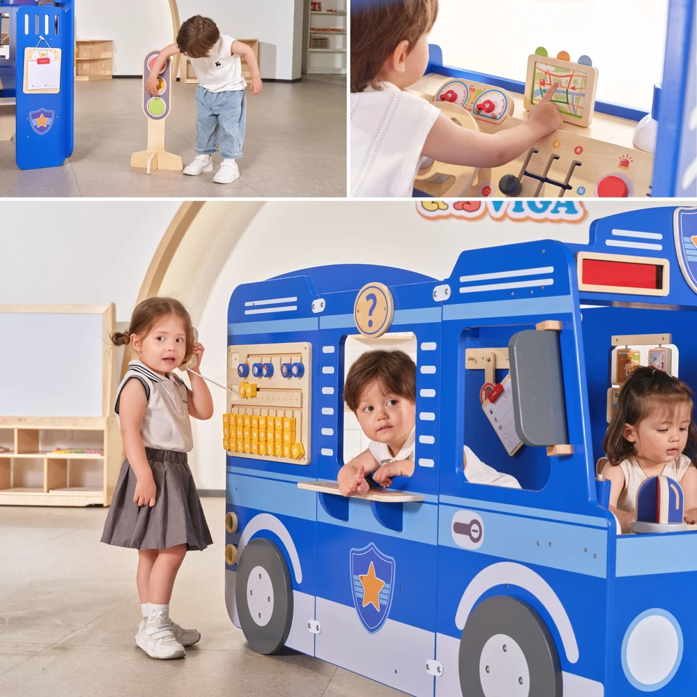 Viga Toys VIGA Large Wooden Police Car Educational Set for Children Police