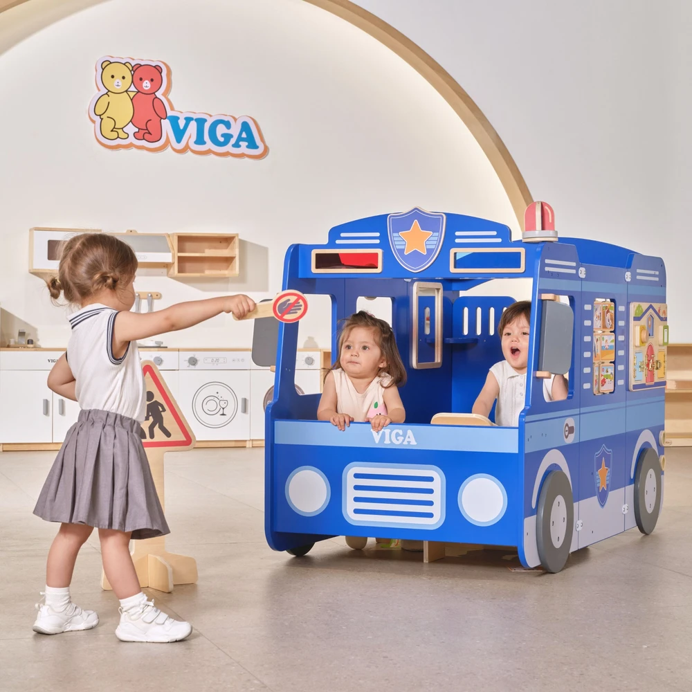 Viga Toys VIGA Large Wooden Police Car Educational Set for Children Police