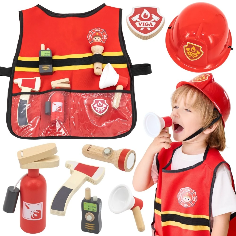 Viga Toys VIGA Mažojo gaisrininko rinkinys su liemene 8vnt