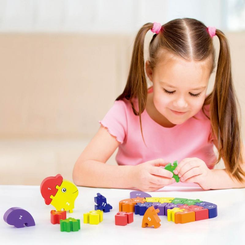 Viga medinis 3D galvosūkis edukacinis dėlionės abėcėlės numeriai Turtle Montessori