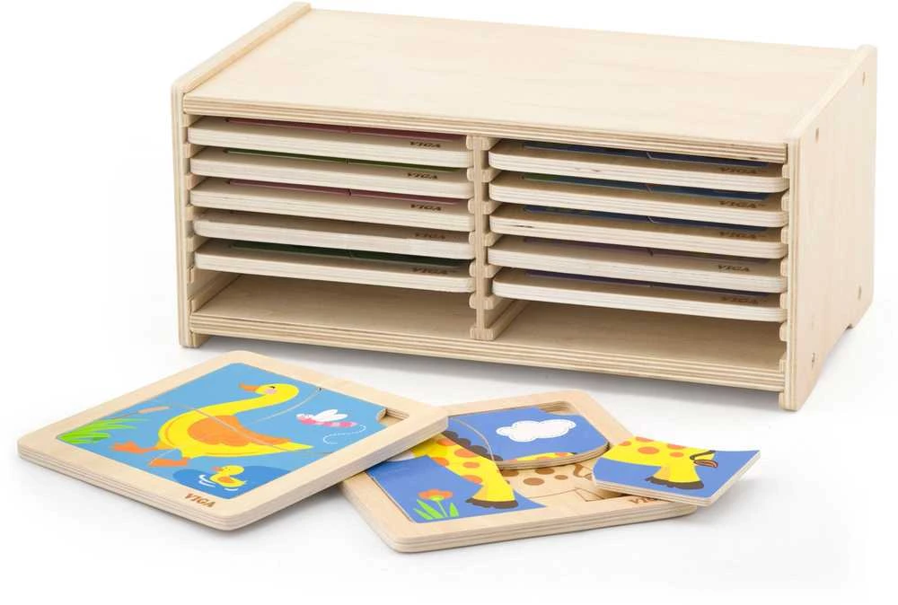 Dėlionė Viga Toys Mediniai galvosūkiai 12 lentų 4 galvosūkiai „Viga“ žaislų stende