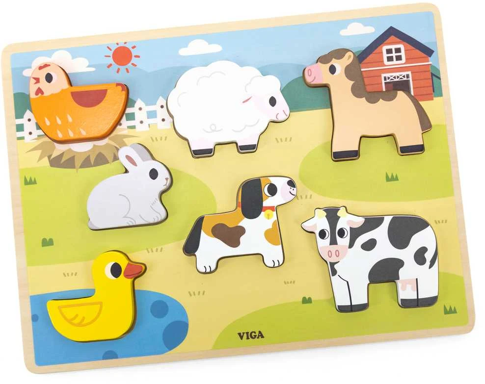 Viga medinė Montessori dėlionė 2in1 Ferma