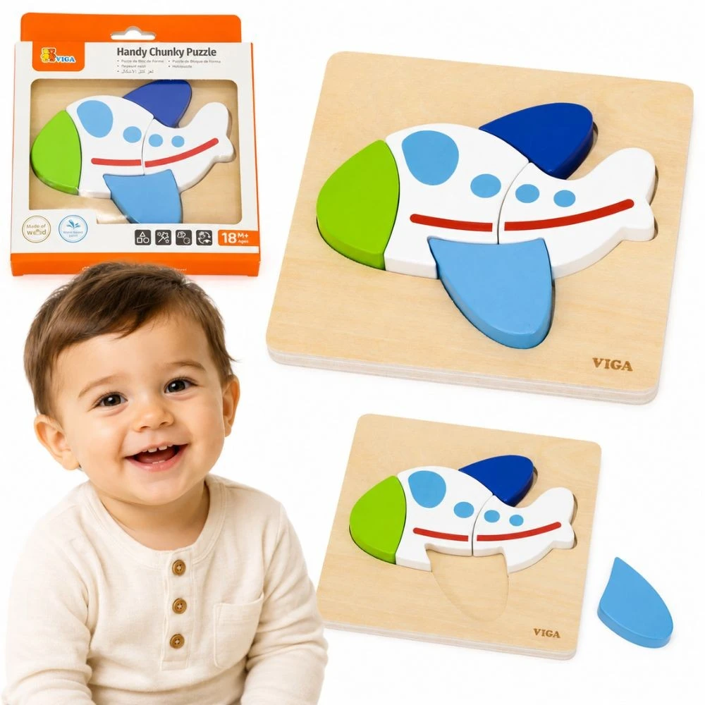 Viga Toys VIGA medinė dėlionė – Spalvingas lėktuvas