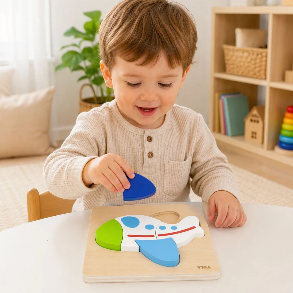 Viga Toys VIGA medinė dėlionė – Spalvingas lėktuvas