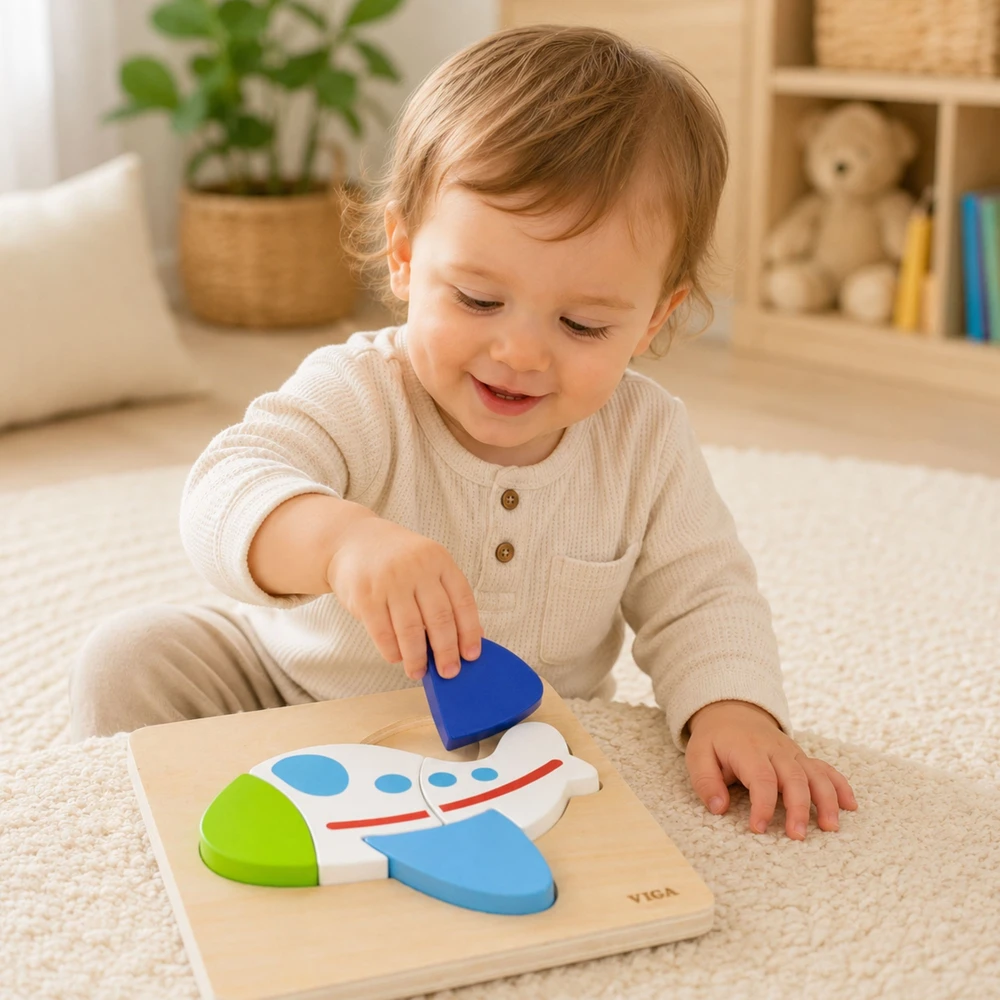 Viga Toys VIGA medinė dėlionė – Spalvingas lėktuvas